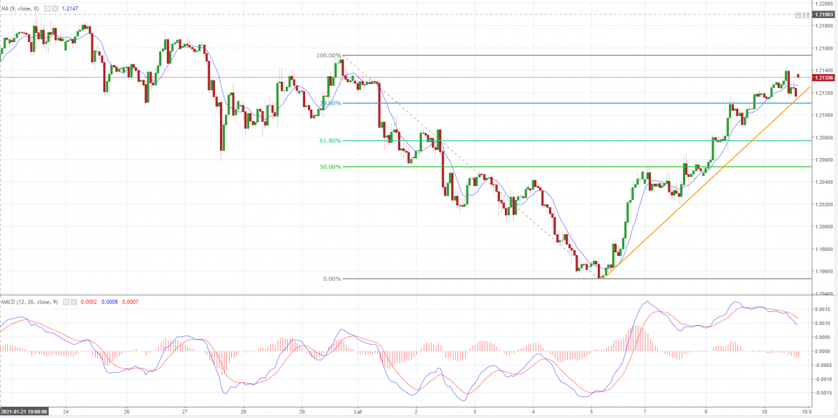 Notowania EUR/USD, interwał: H1, źródło: TMS Brokers